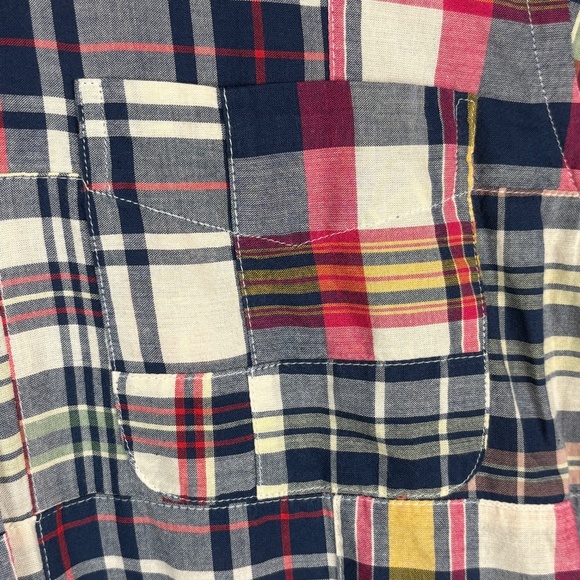 American Living Men Long sleeve Patchwork Button Down Shirt Sz M Plaid Madras - Picture 4 of 11